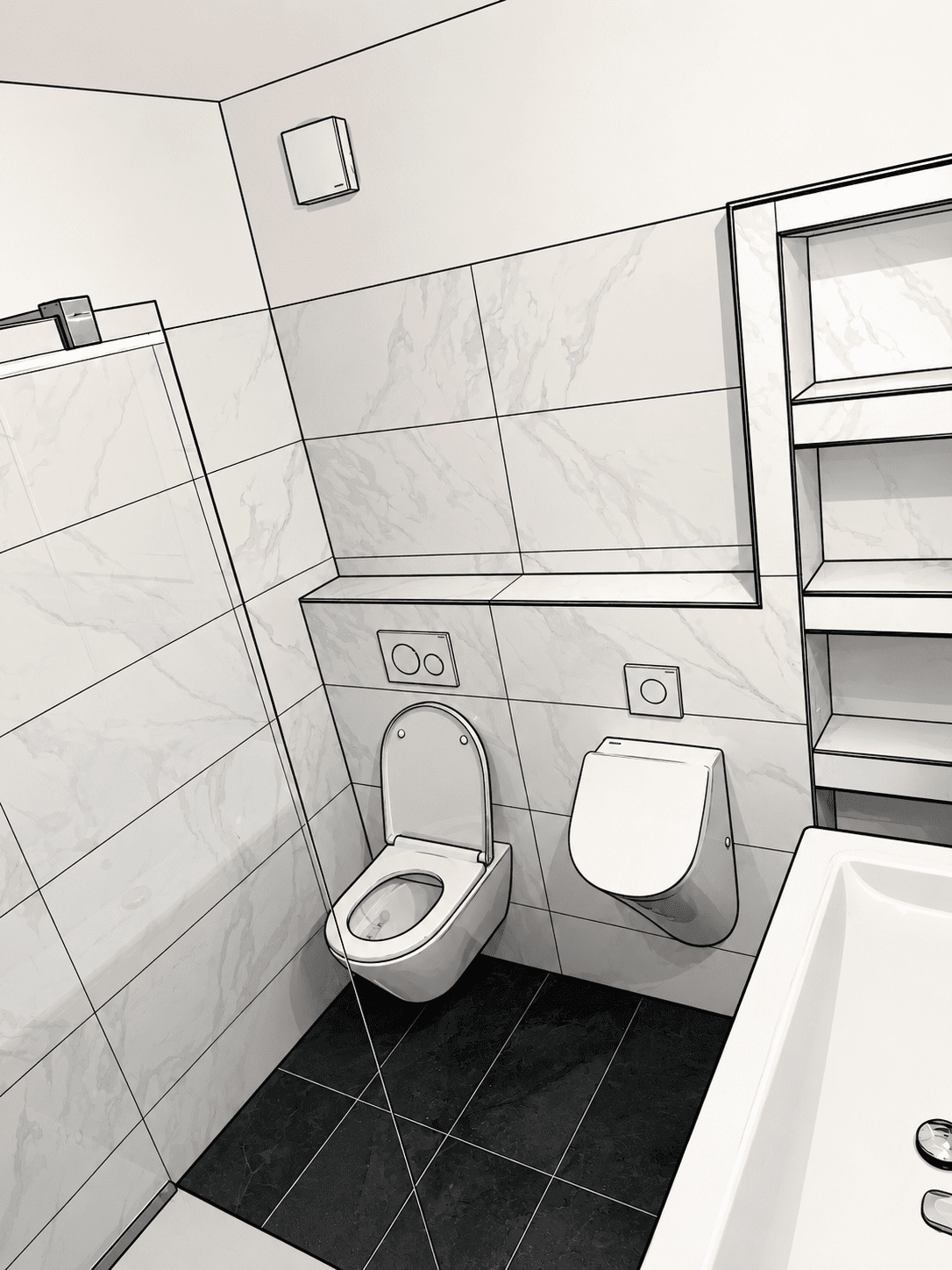 Badezimmer mit WC und Urinal