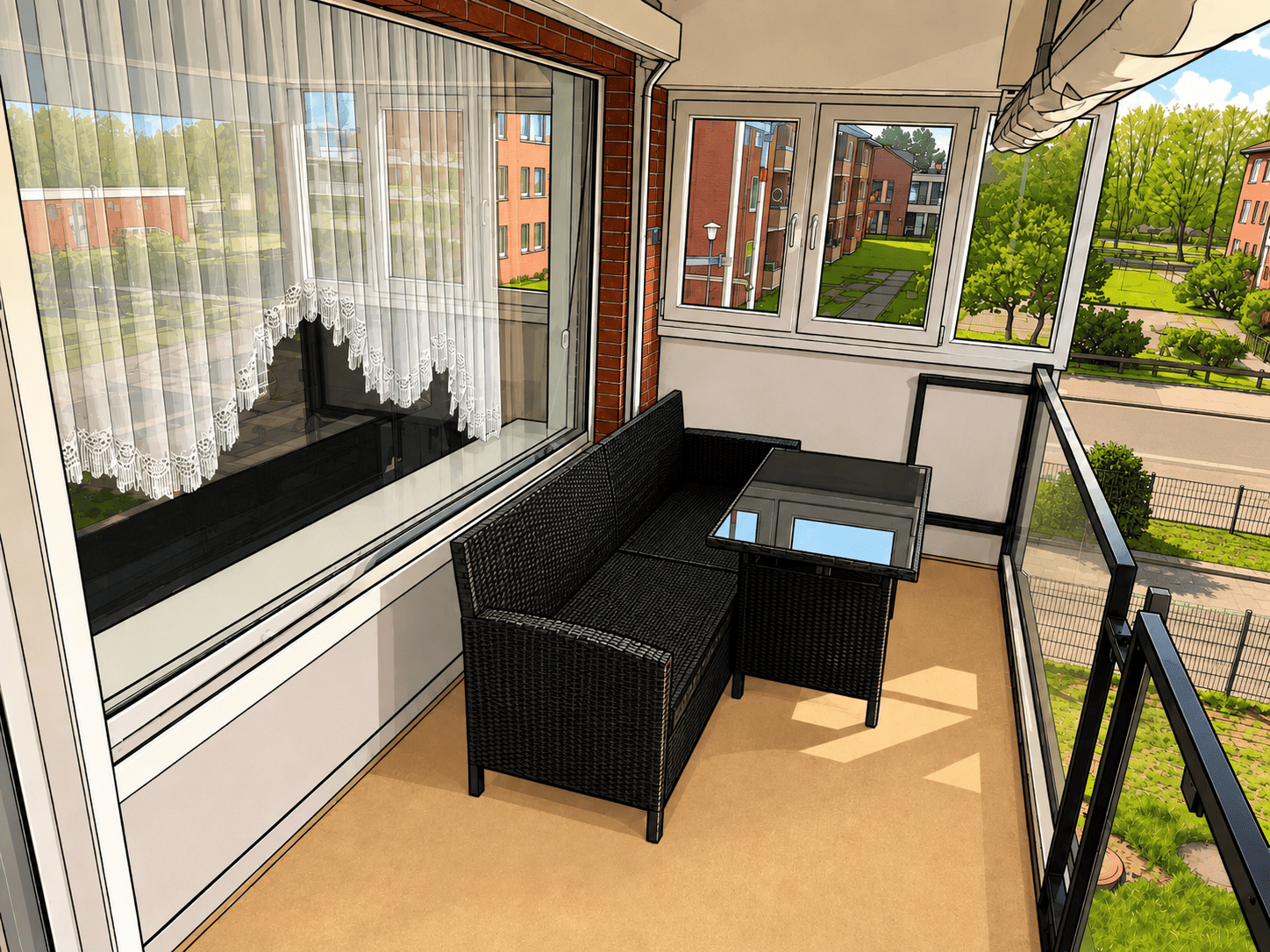 Überdachte Loggia mit Sitzgruppe