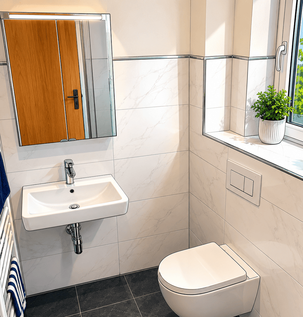 Separates Gäste-WC mit Waschbecken und Spiegel